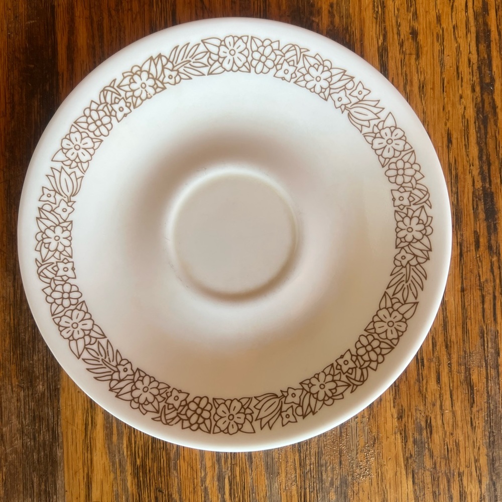 Corelle Saucer Woodland Brown Pattern White with Brown Design Three Saucers